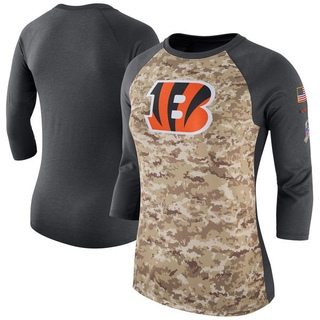 Legend Women's Cincinnati Bengals Salute to Service 2017 Three-Quarter Raglan Sleeve T-Shirt - Camo/Charcoal