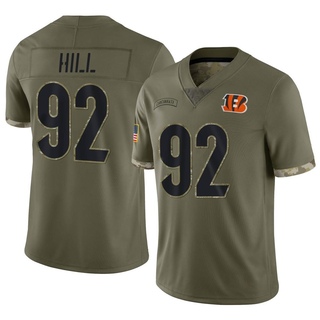 Limited B.J. Hill Youth Cincinnati Bengals 2022 Salute To Service Jersey - Olive